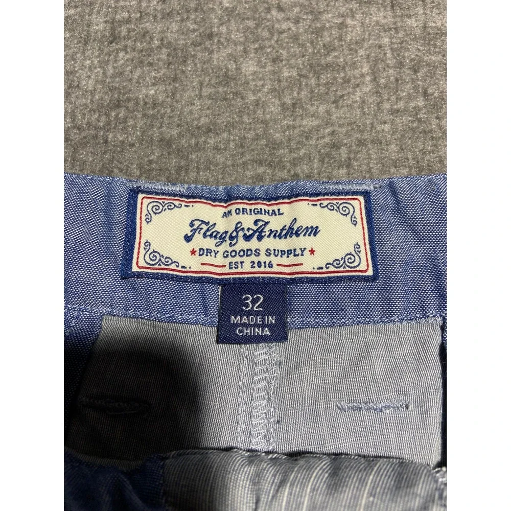 Flag and Anthem Shorts Blue White Heathered Slub Stripe Chino Mens 32